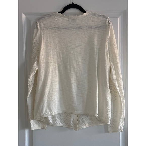FRYE Womens Cardigan Sweater Knit Open Front Cream XL Lace Detail Scalloped - Picture 6 of 8